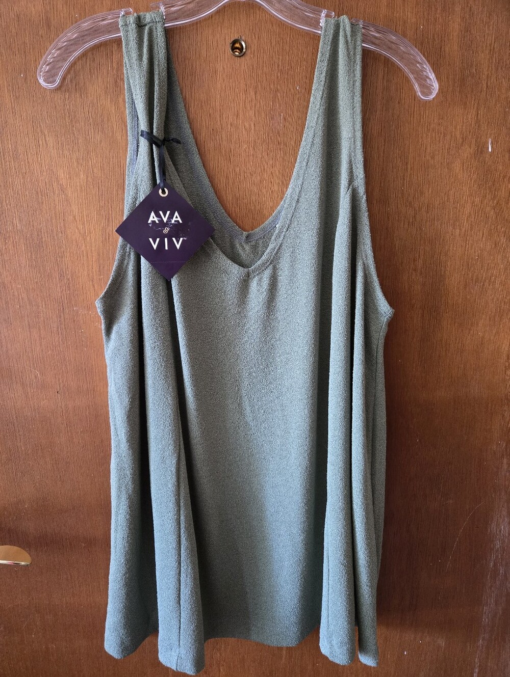 Green Tank V-Neck Sleeveless Womens 1X